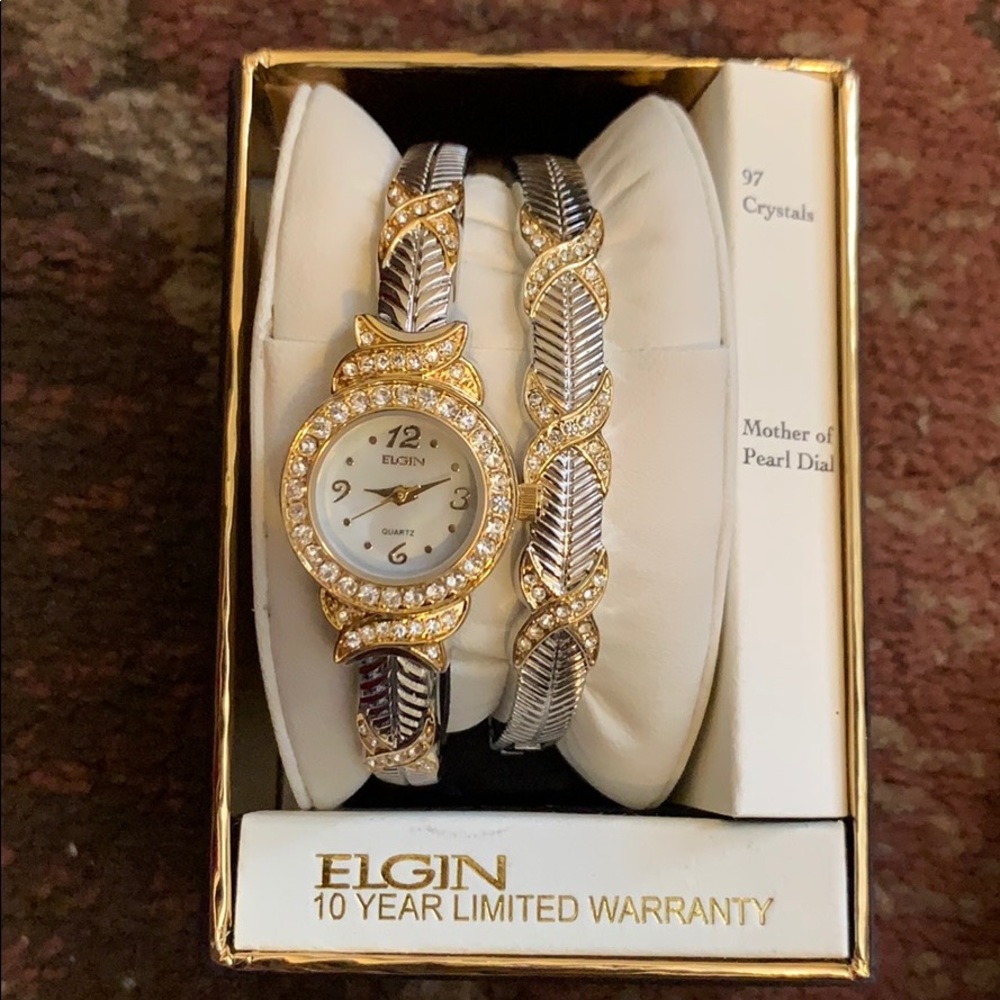 Elgin golden color set: watch and bracelet